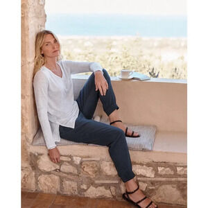 Garnet Hill Linen‎ Joggers Womens XS Navy Relaxed Fit Capsule Resortwear Mature